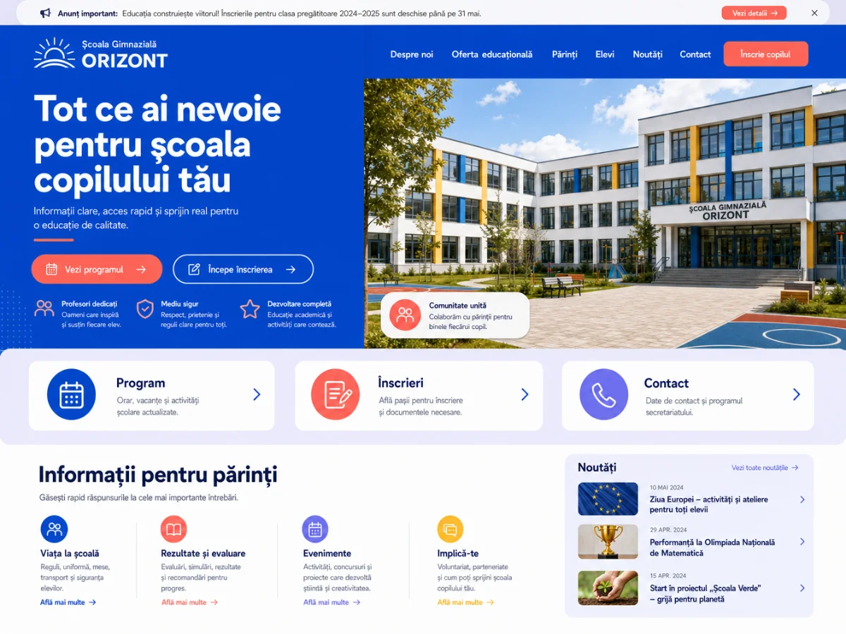 Demo website Școala Gimnazială Orizon — desktop