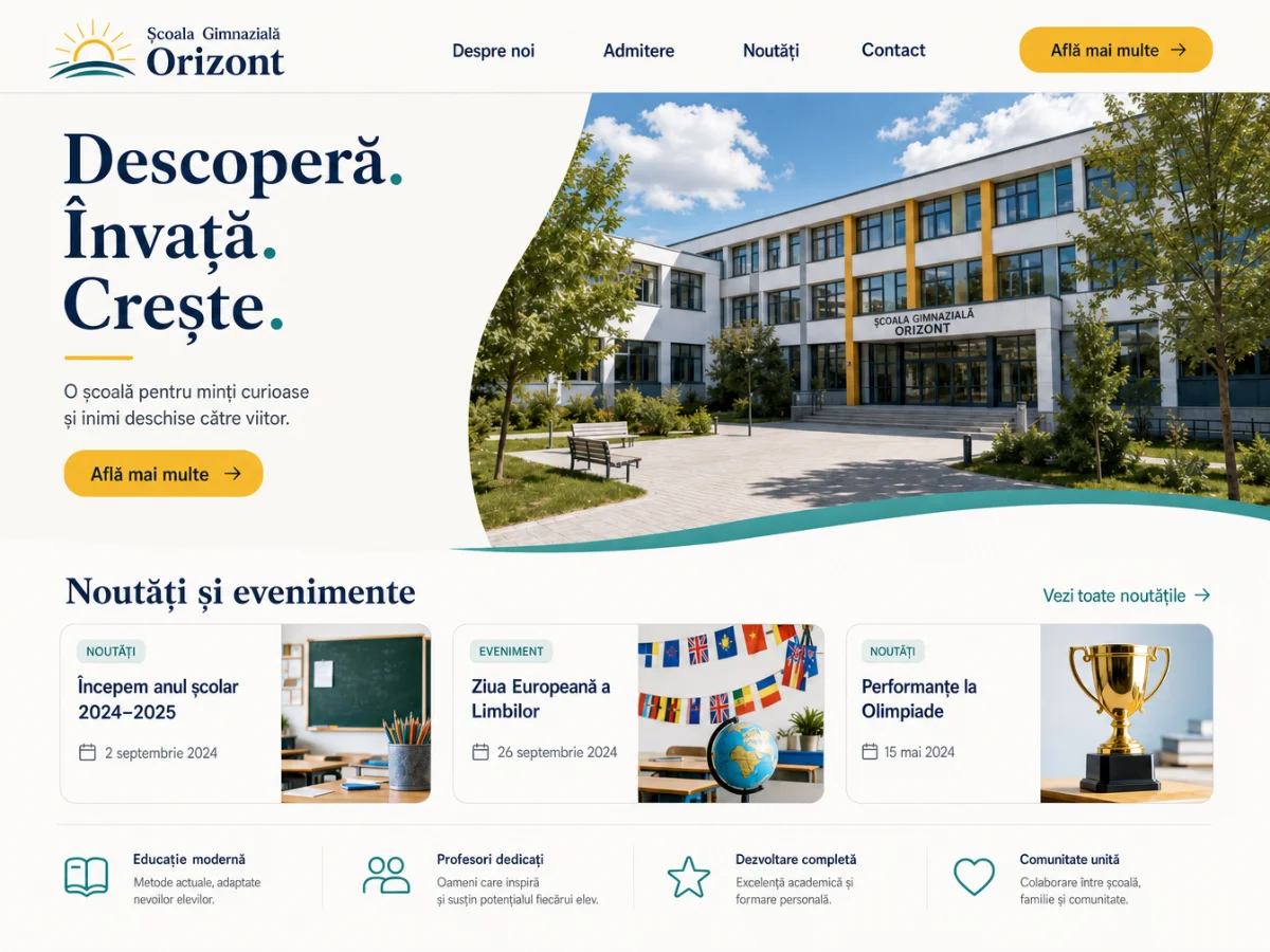 Demo website Școala Gimnazială România — desktop